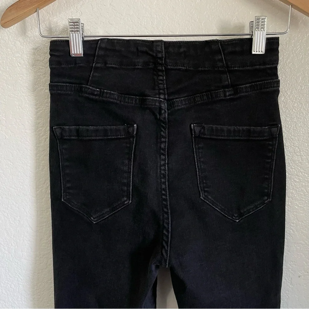 J Brand Nashville Button Skirt Skinny Jeans Black Ankle Cropped Stretch Denim 28